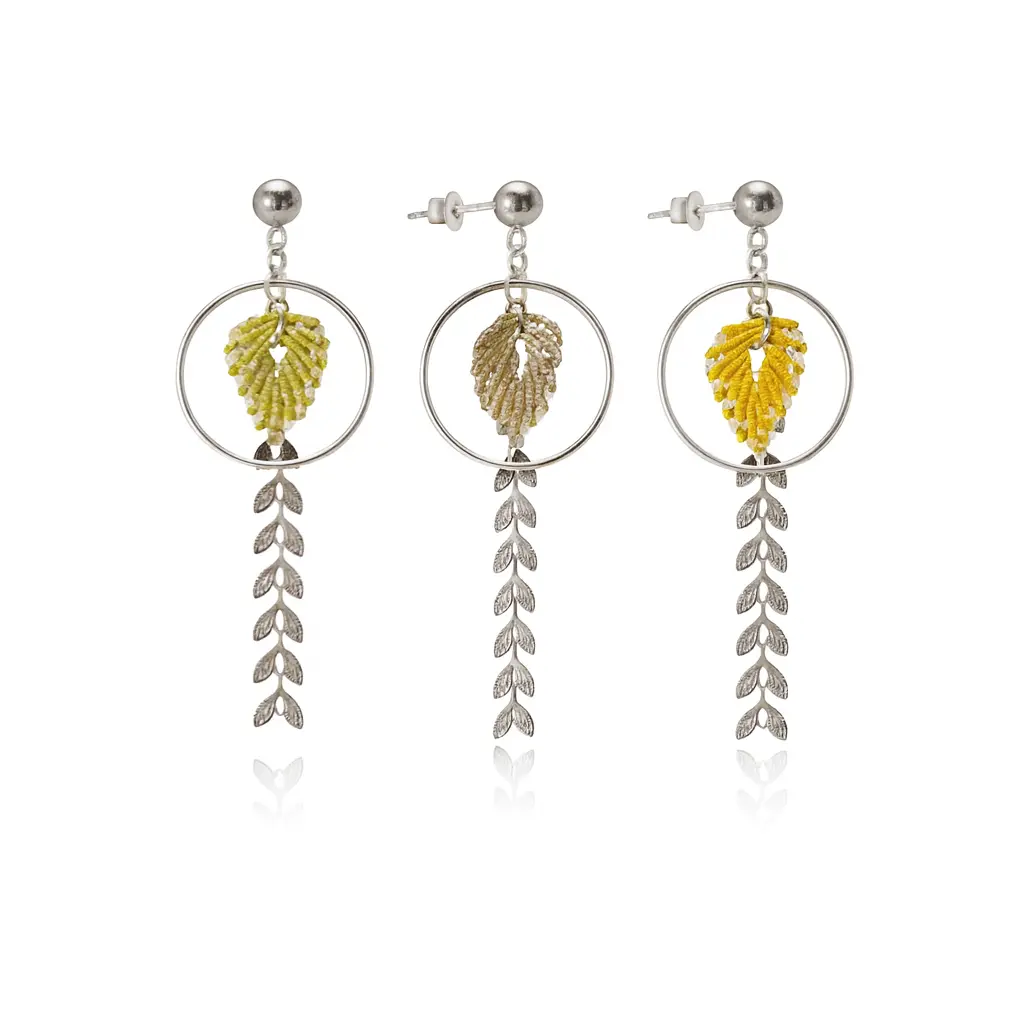 Boucles d’oreilles artisanales en macramé – Feuilles Solaires Ma boutique