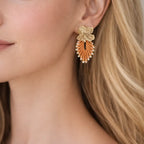 boucles oreilles macrame orange dore fait main