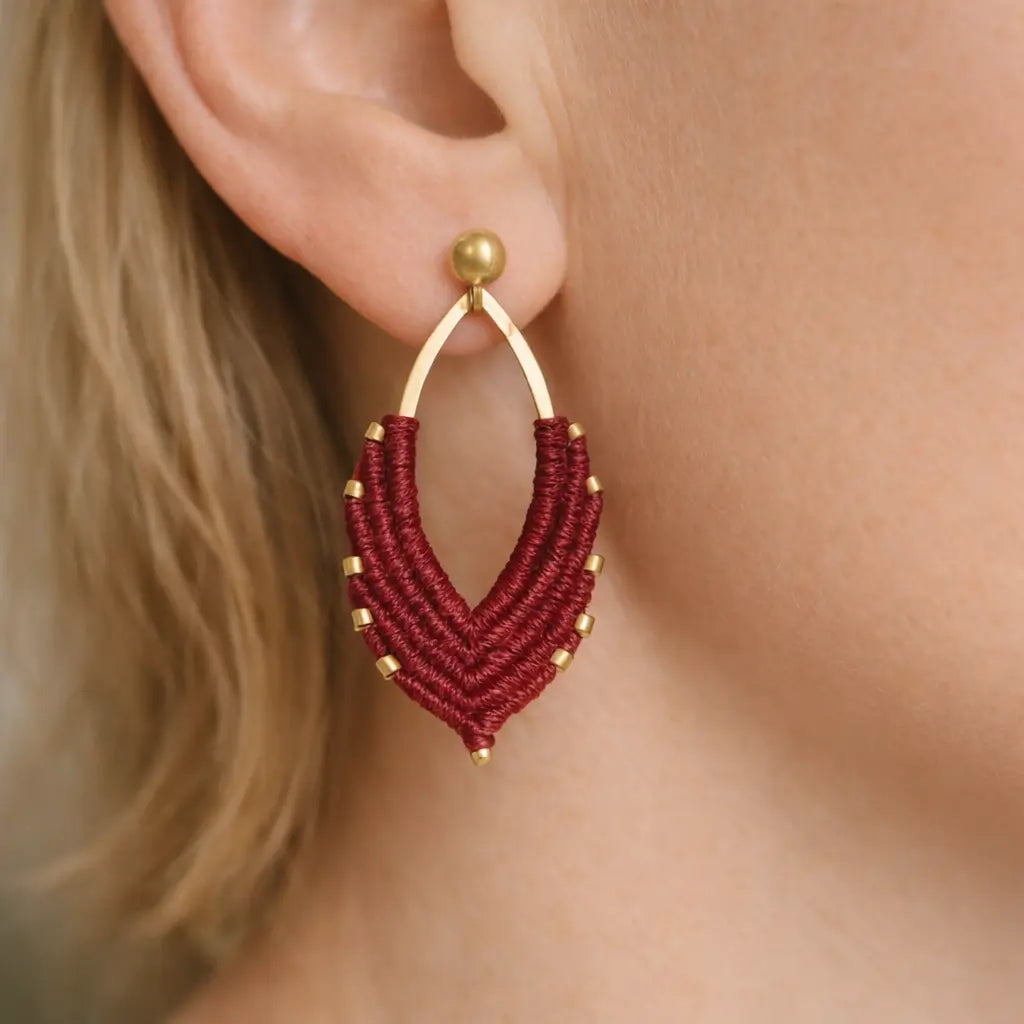 Boucles d’oreilles micro-macramé feuille personnalisables Micro Noeuds