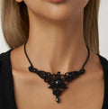Colliers micro-macramé noir acier inoxydable fait main bohème hématite 
