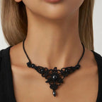 Colliers micro-macramé noir acier inoxydable fait main bohème hématite 
