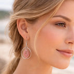 Boucles d’oreilles Cercle Rubis- micro-macramé & acier inoxydable-ARIELLE Micro Noeuds