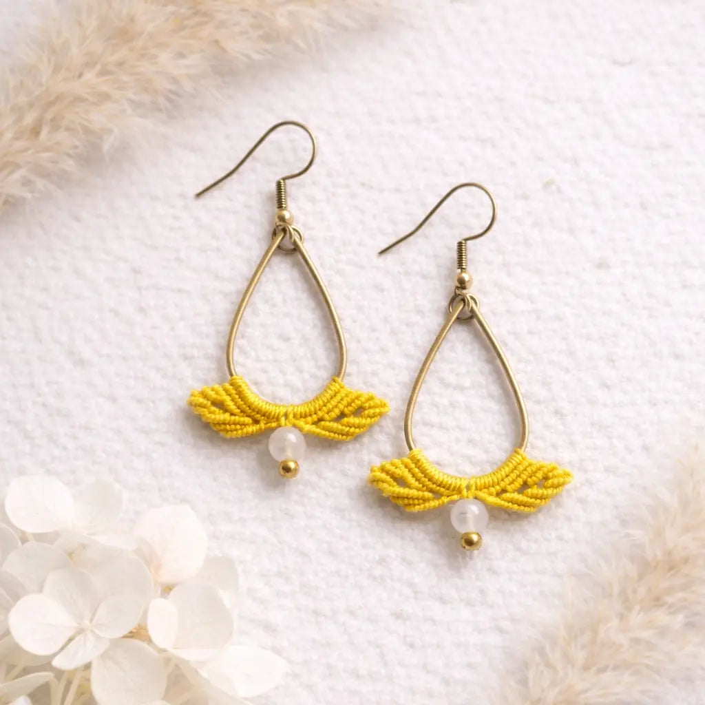 Boucles d'oreilles micro-macramé – Acier inoxydable, légères, bohème Micro Noeuds