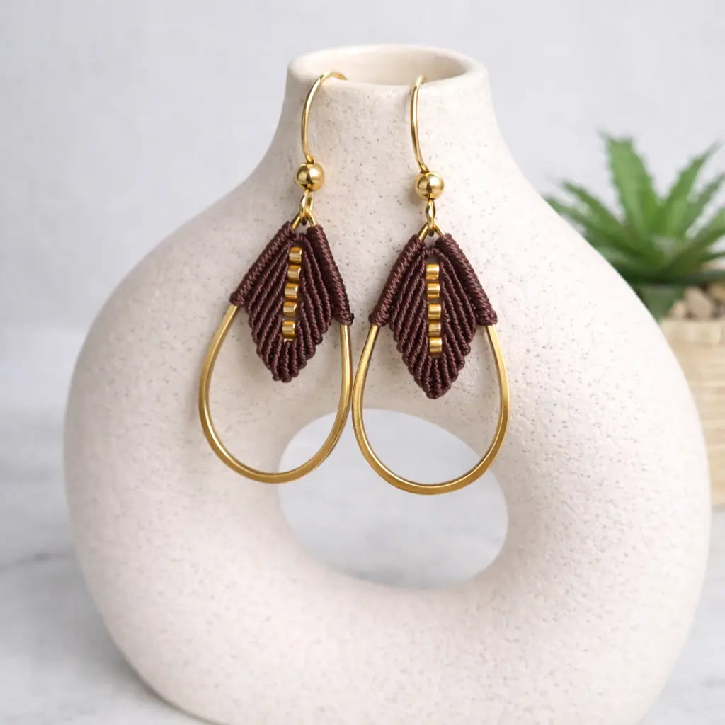Boucles d'oreilles micro-macramé – Acier inoxydable, légères, fait main Micro Noeuds