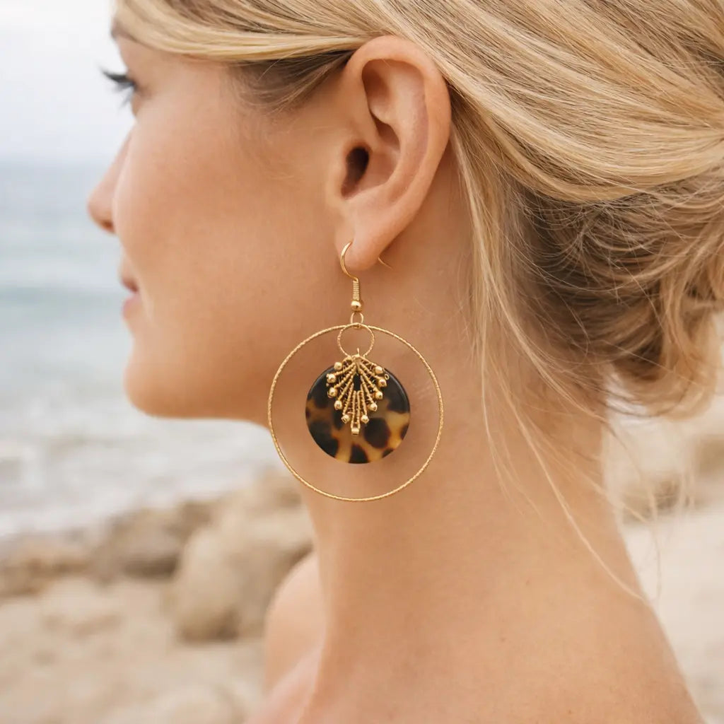 Boucles d’oreilles micro-macramé anneau écaille bohème TIMA Micro Noeuds