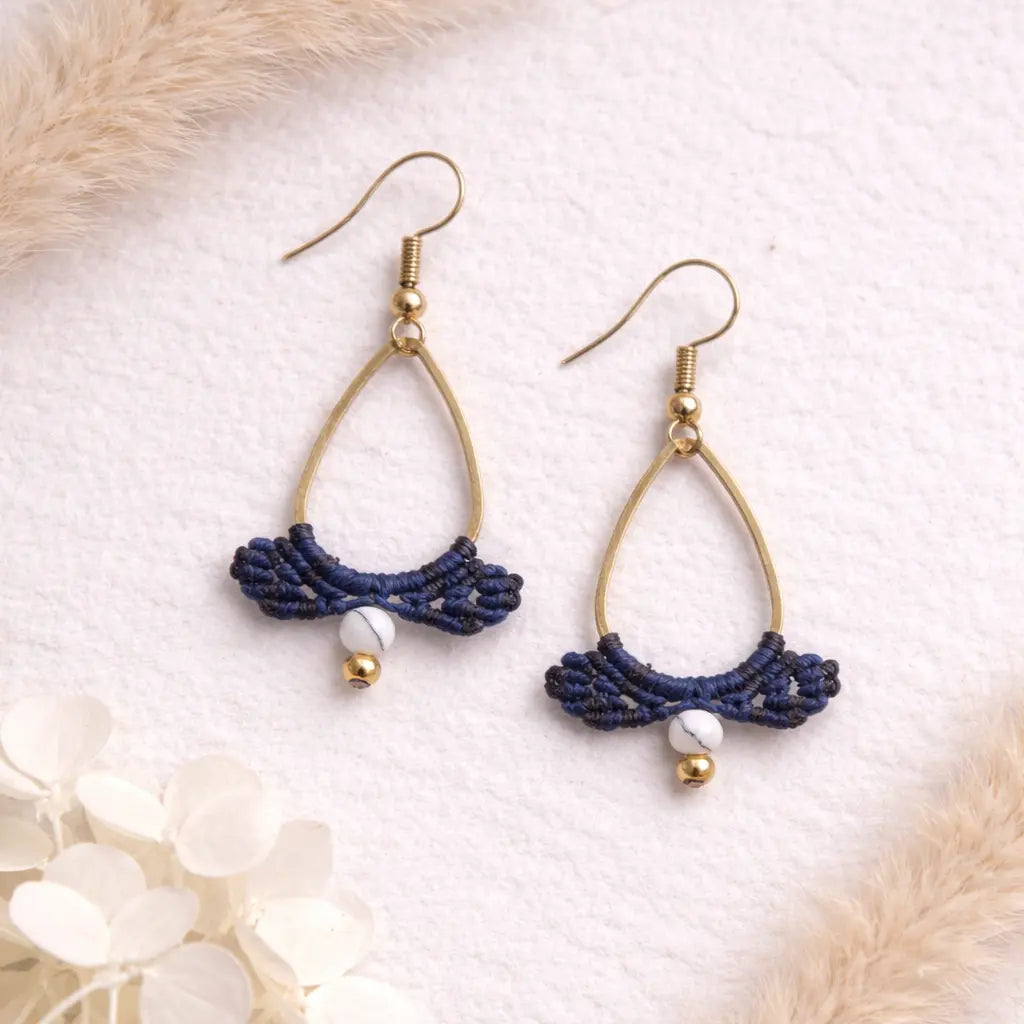 Boucles d'oreilles micro-macramé – Acier inoxydable, légères, bohème Micro Noeuds