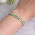 Bracelet Fleuri – micro-macramé rose & vert-LINEA Micro Noeuds