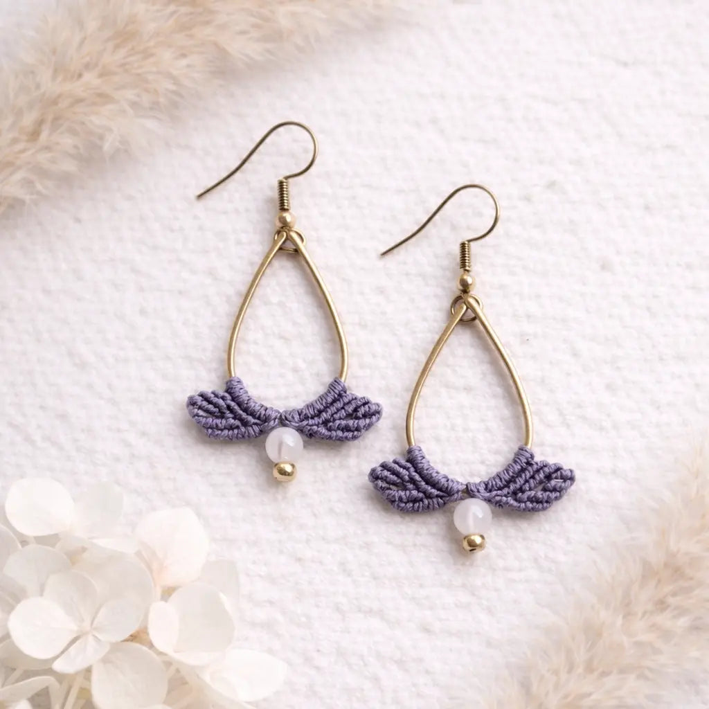 Boucles d'oreilles micro-macramé – Acier inoxydable, légères, bohème Micro Noeuds